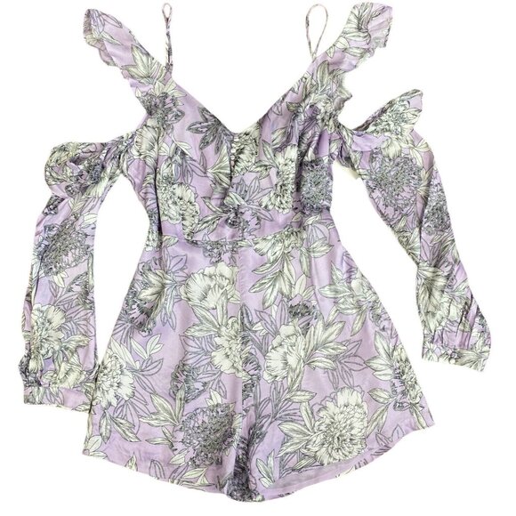 Bardot Romper sz 8 Purple Floral Edrie Frill Cold-shoulder Spring Bloom NWT new - Picture 5 of 7